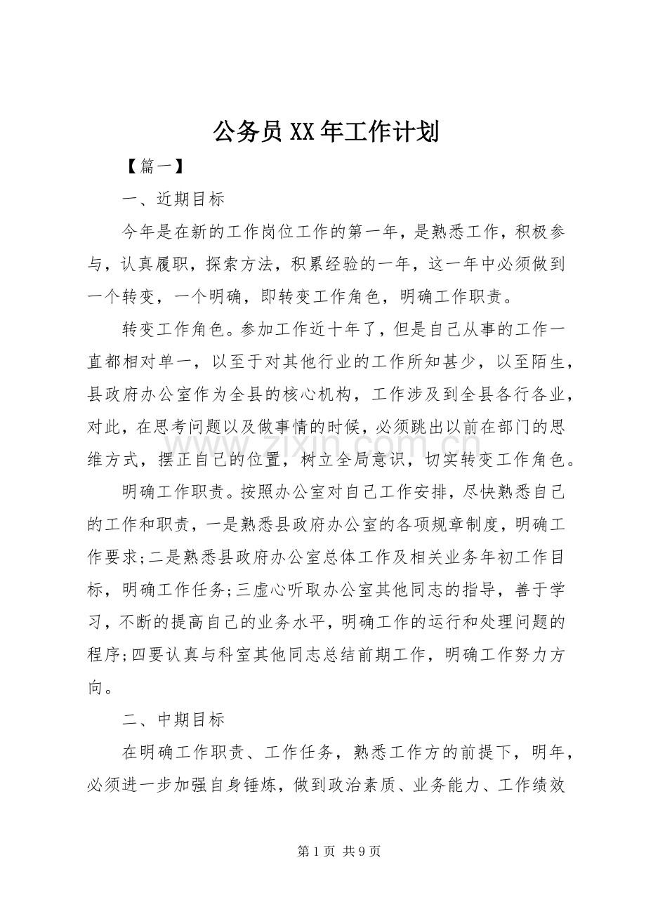 公务员XX年工作计划.docx_第1页