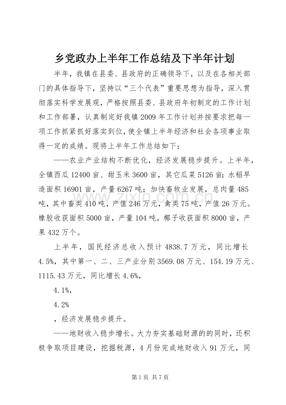 乡党政办上半年工作总结及下半年计划.docx_第1页