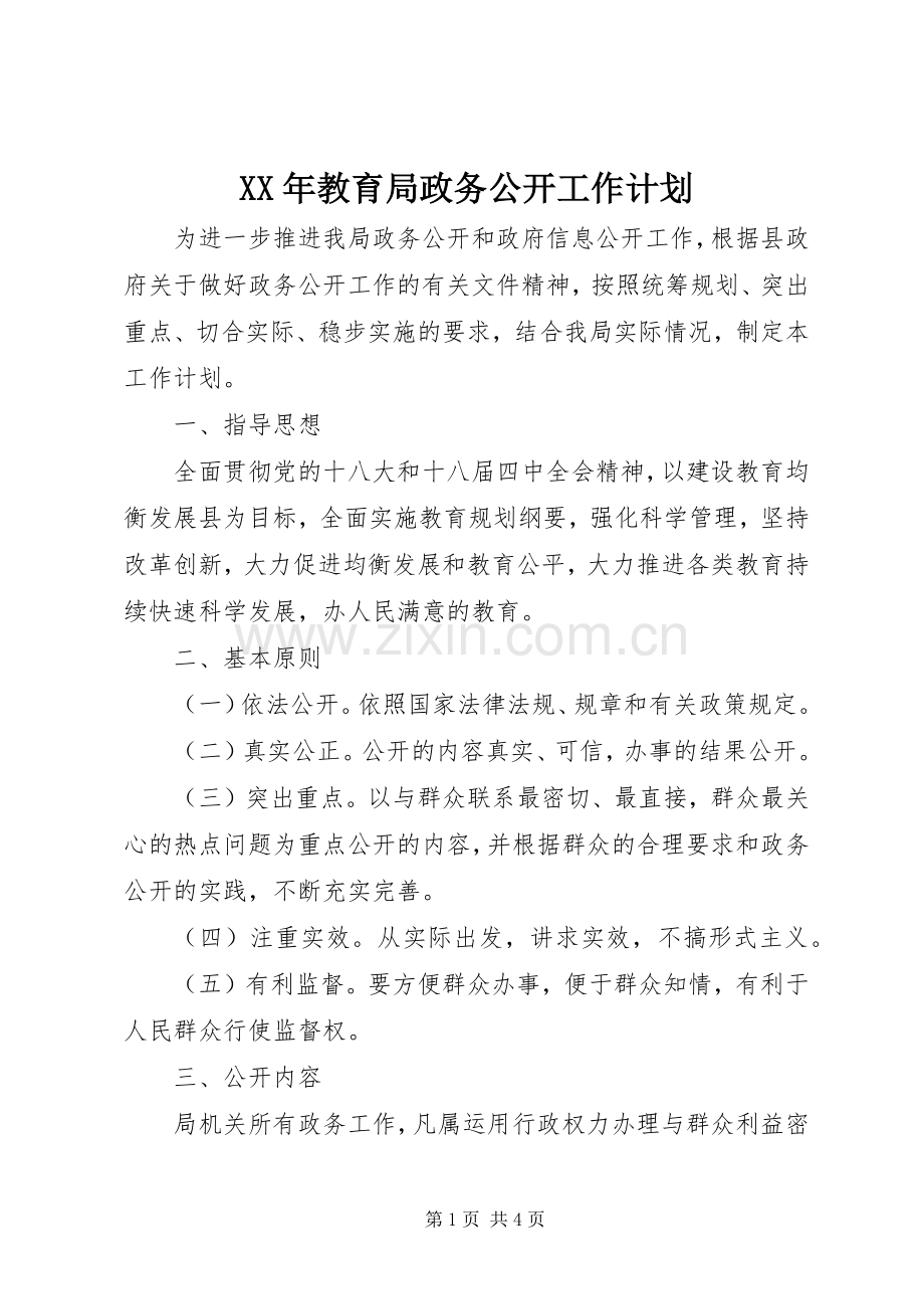 XX年教育局政务公开工作计划.docx_第1页