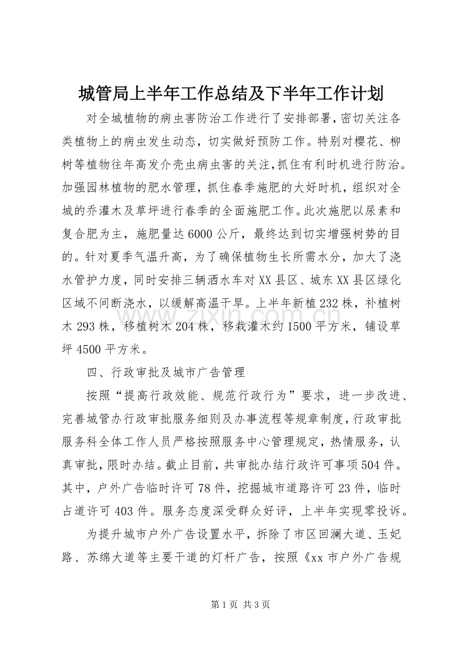 城管局上半年工作总结及下半年工作计划 .docx_第1页