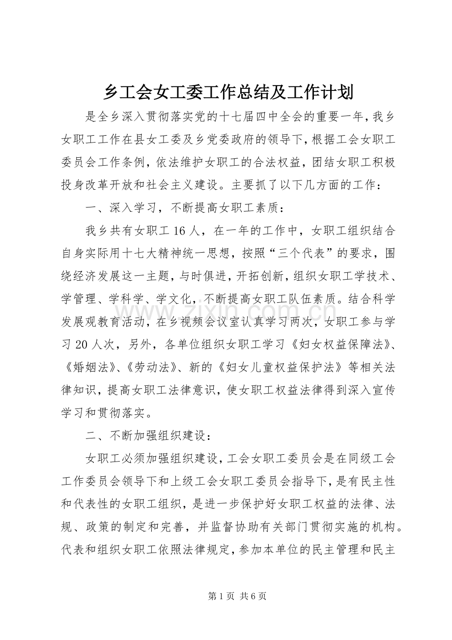 乡工会女工委工作总结及工作计划.docx_第1页