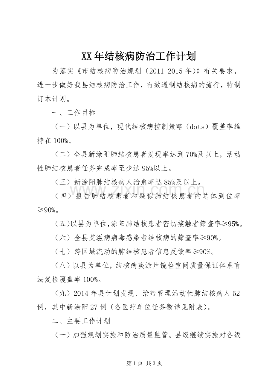 XX年结核病防治工作计划.docx_第1页