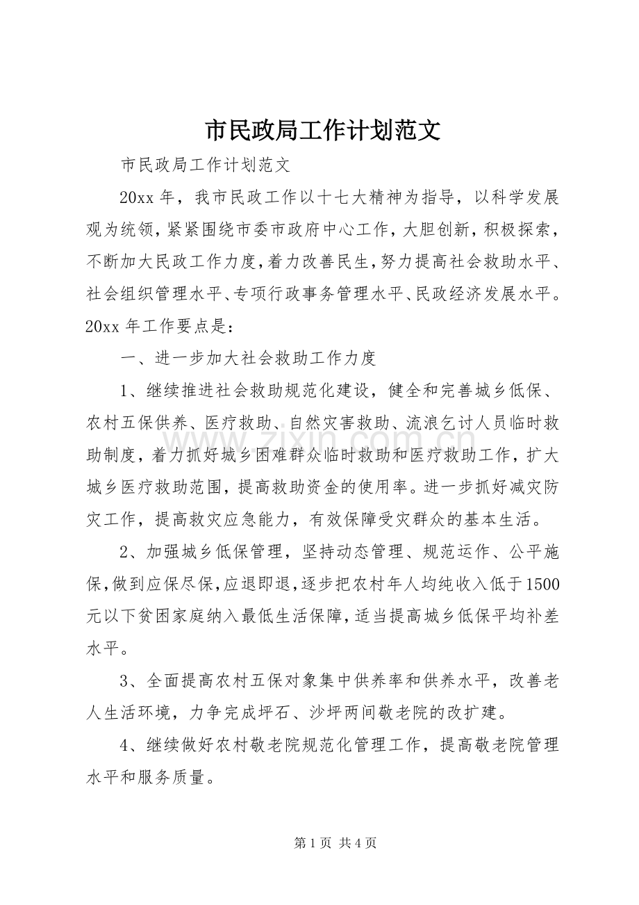 市民政局工作计划范文.docx_第1页