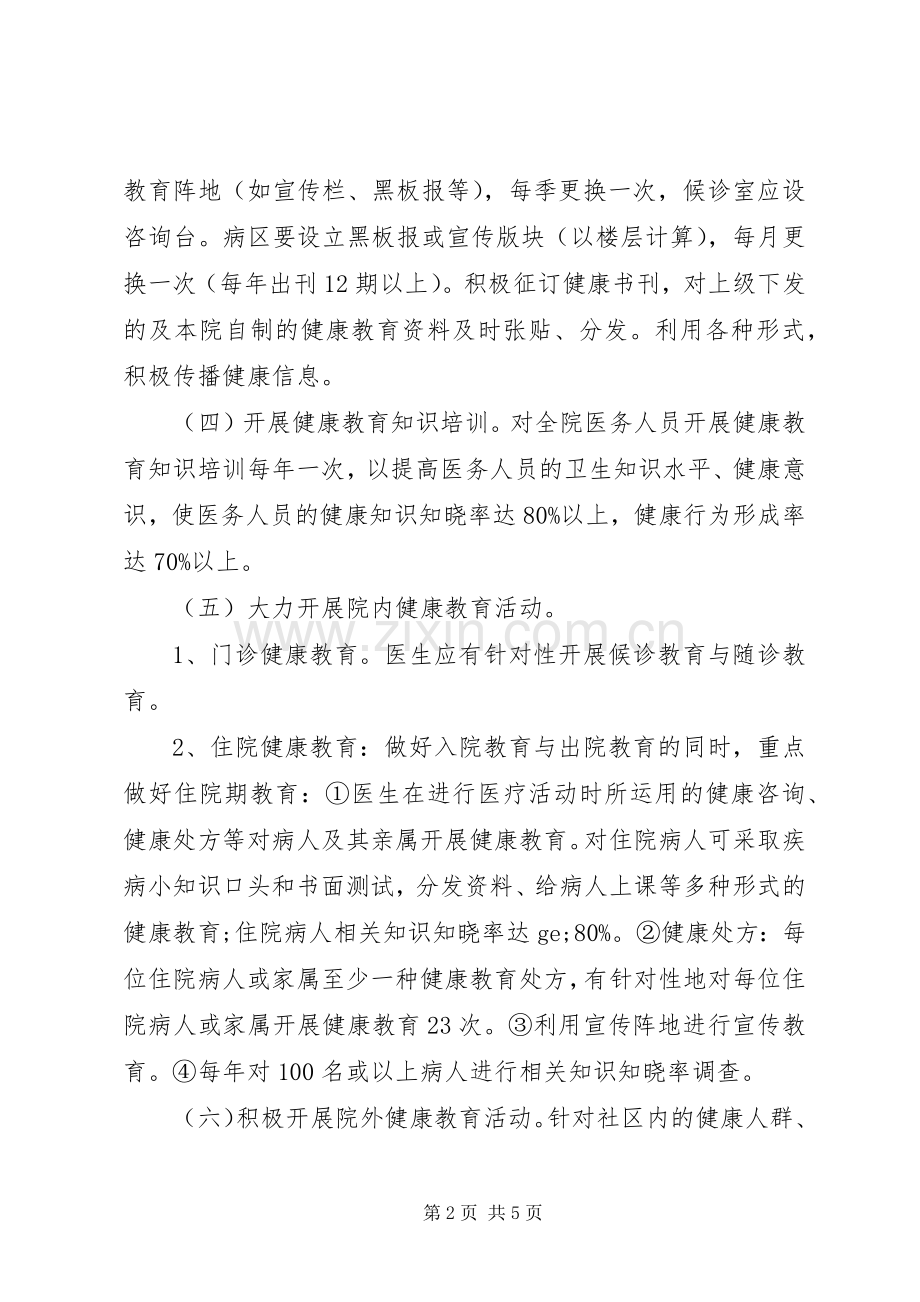 20XX年医院健康教育工作计划范文.docx_第2页