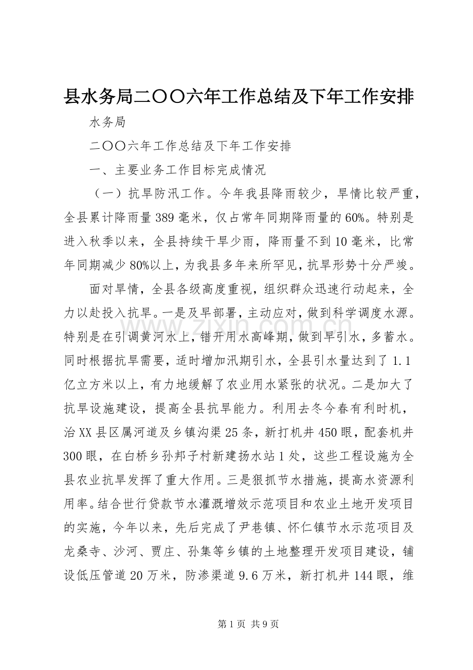 县水务局二〇〇六年工作总结及下年工作安排.docx_第1页