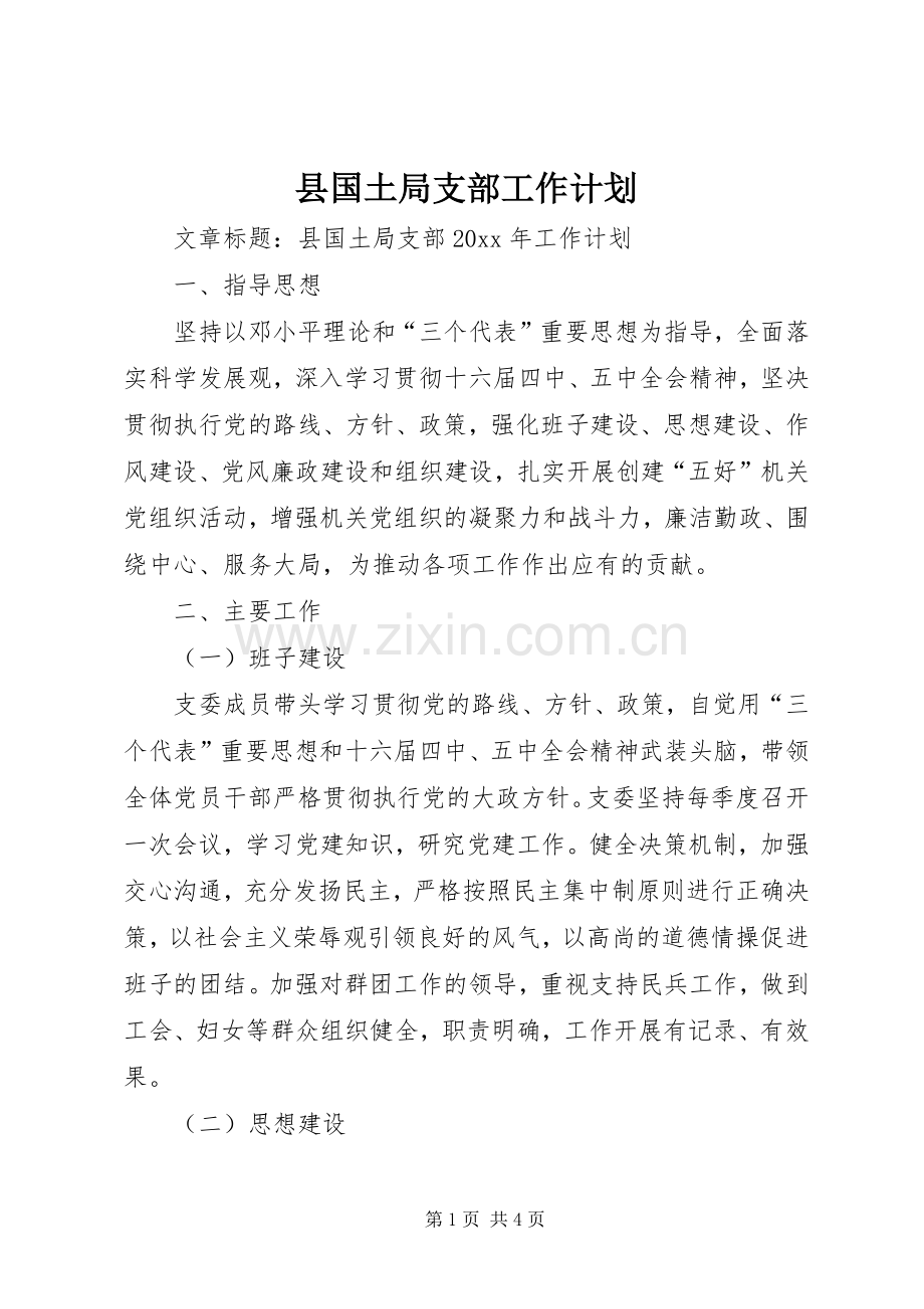 县国土局支部工作计划.docx_第1页