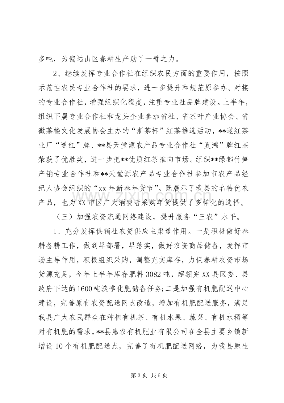 XX年供销社上半年工作总结及下半年工作计划范文.docx_第3页