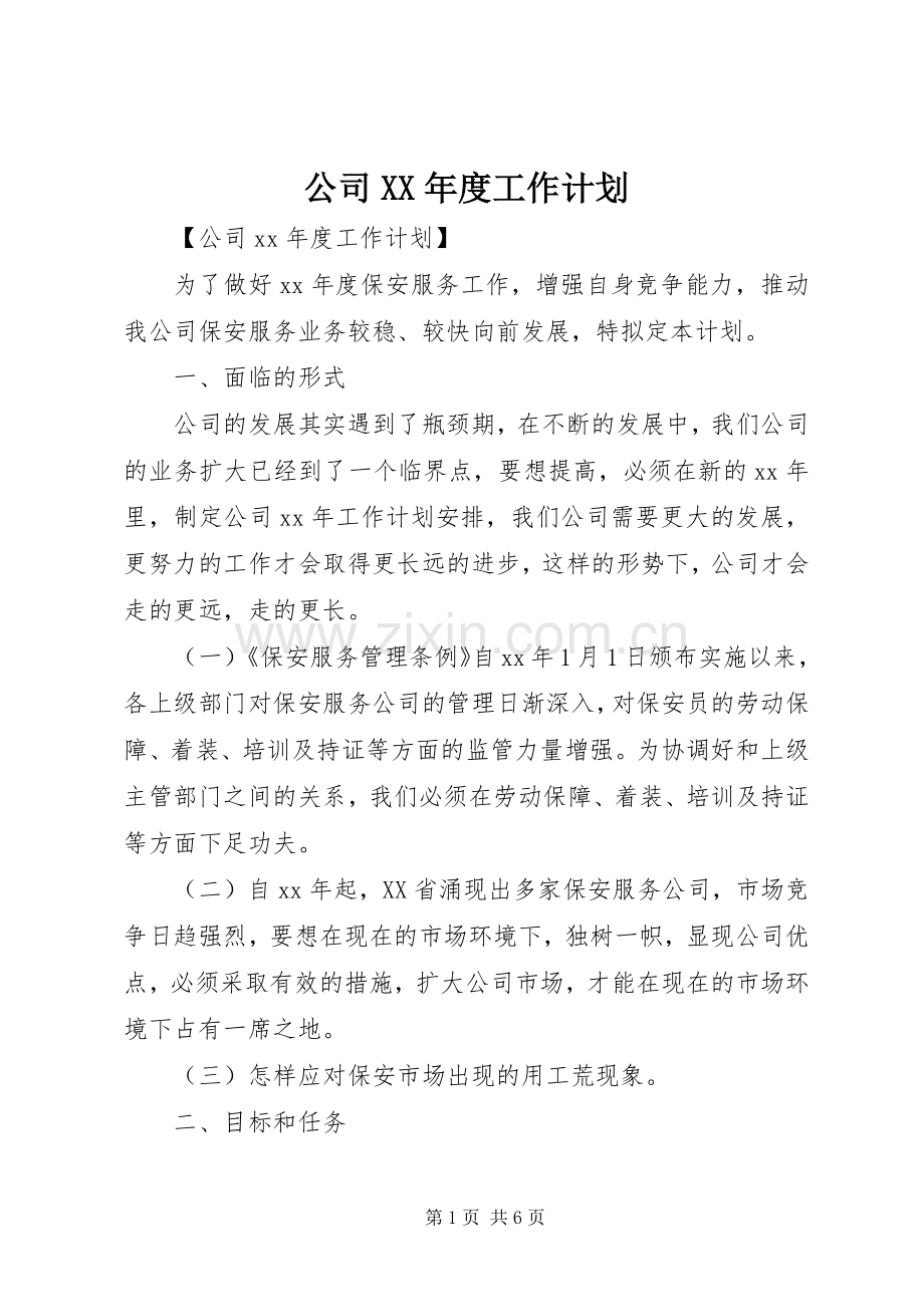 公司XX年度工作计划.docx_第1页