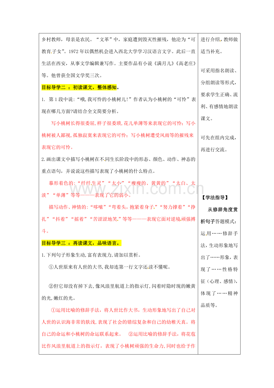 （秋季版）七年级语文下册 18《一棵小桃树》教案 新人教版-新人教版初中七年级下册语文教案.doc_第2页