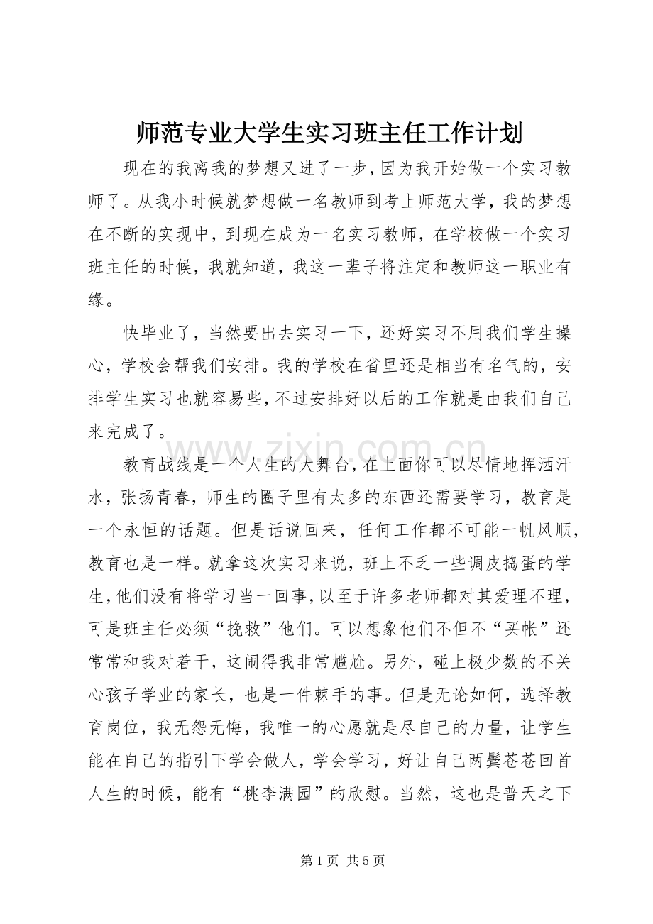 师范专业大学生实习班主任工作计划.docx_第1页