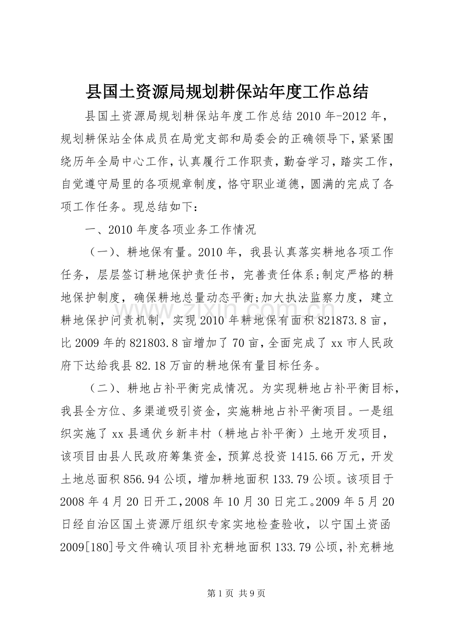 县国土资源局规划耕保站年度工作总结.docx_第1页