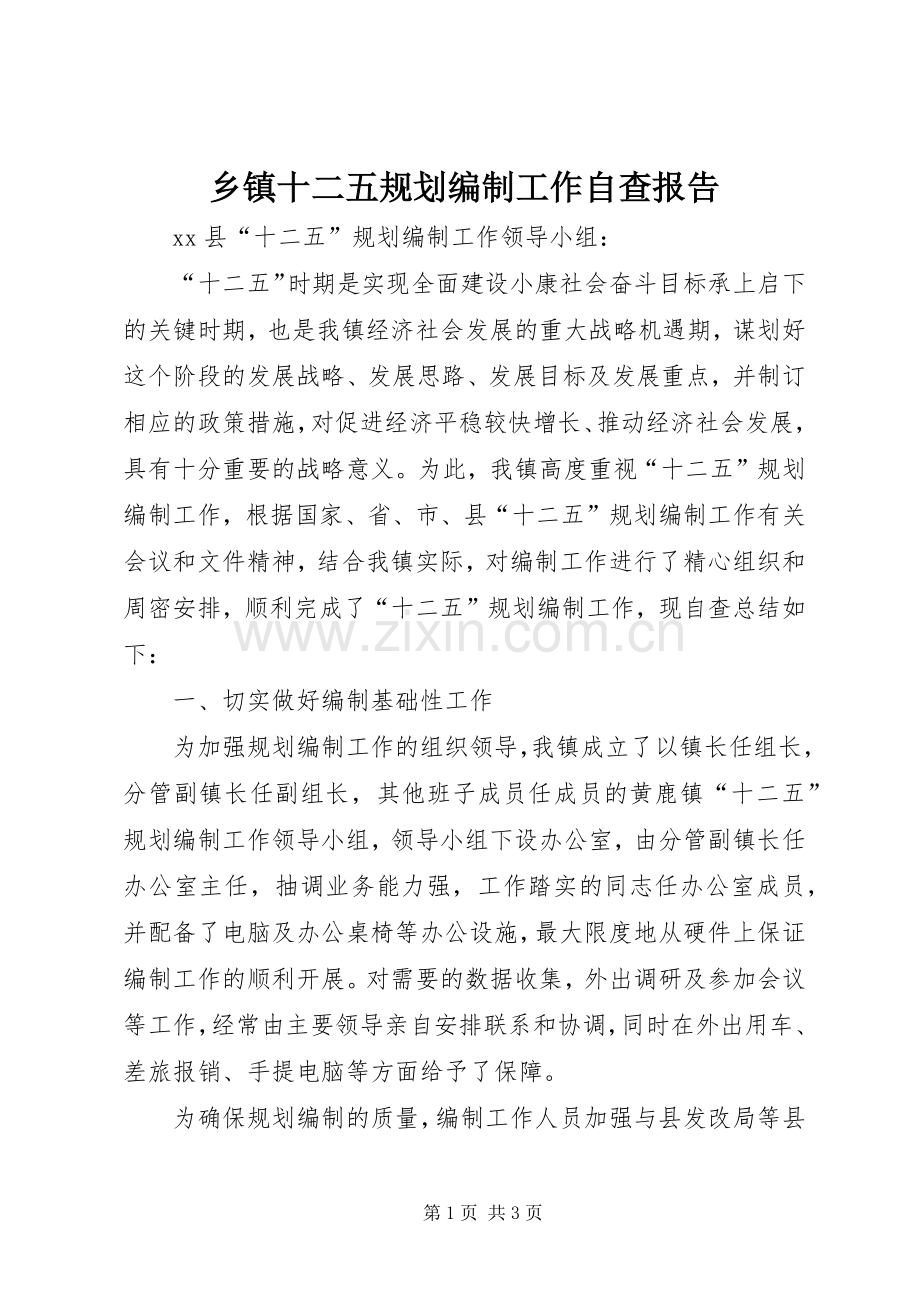 乡镇十二五规划编制工作自查报告.docx_第1页