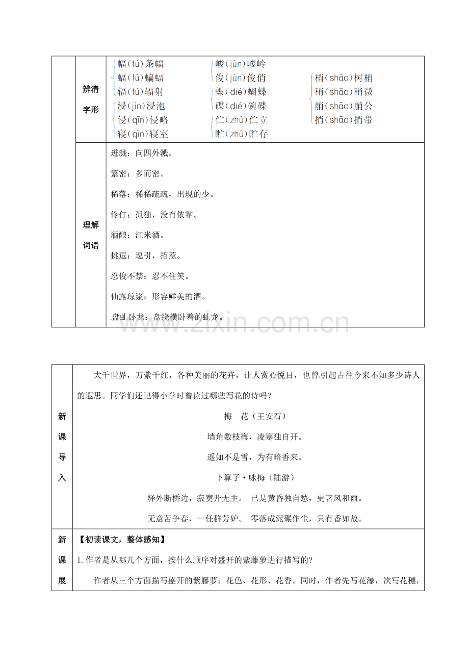 （秋季版）湖北省武穴市七年级语文下册 17 紫藤萝瀑布教案 新人教版-新人教版初中七年级下册语文教案.doc_第2页