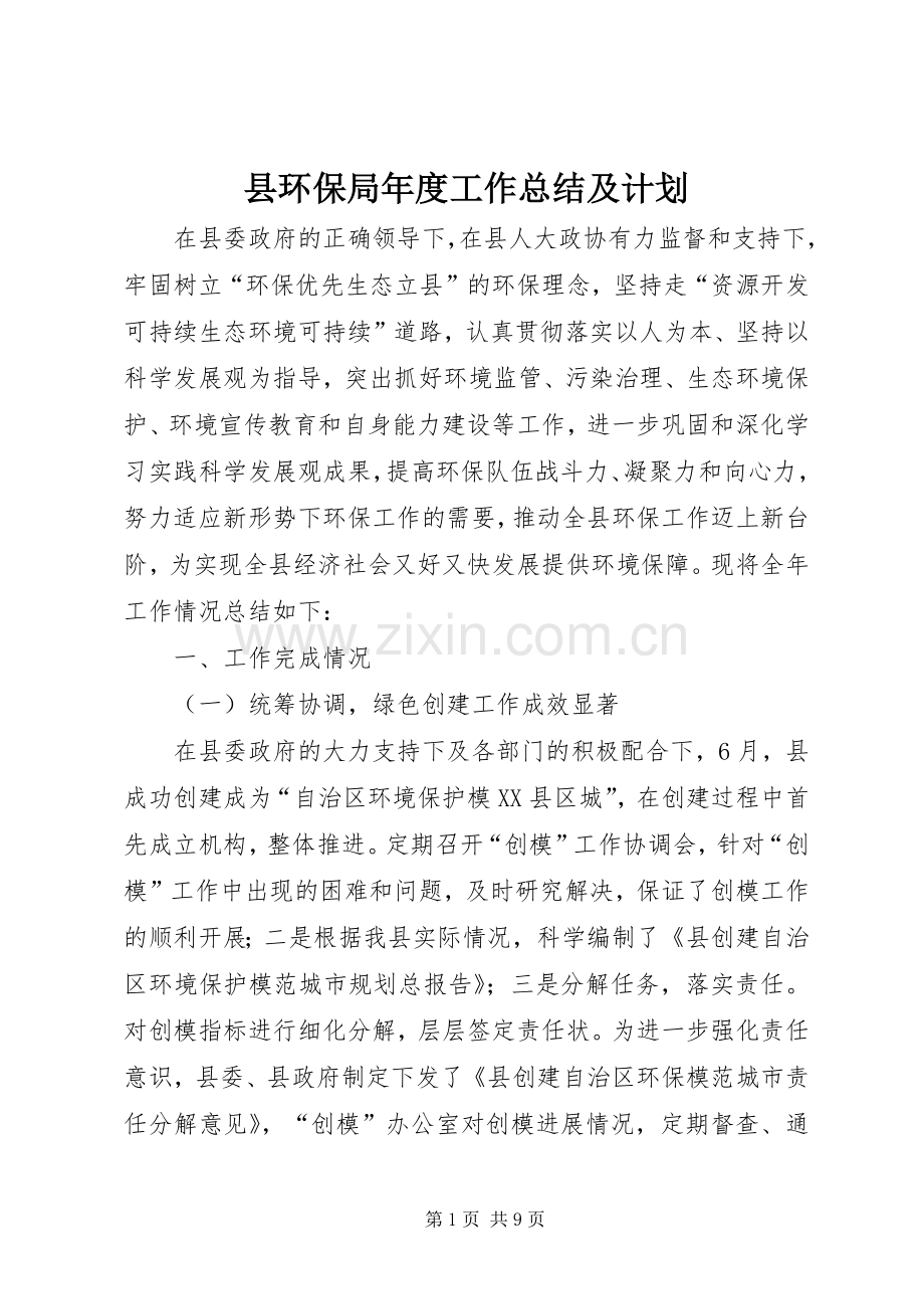 县环保局年度工作总结及计划.docx_第1页