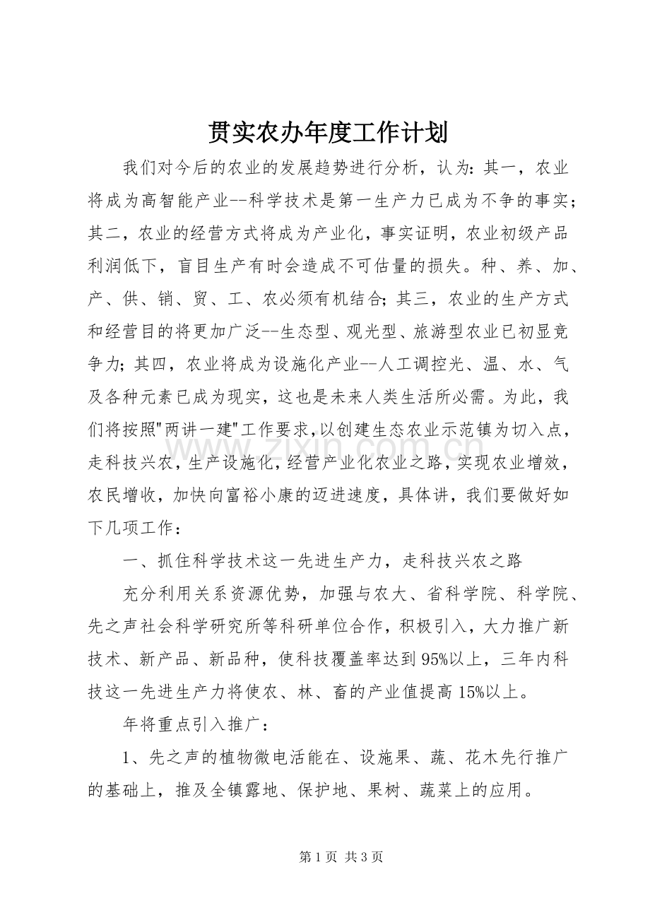 贯实农办年度工作计划.docx_第1页