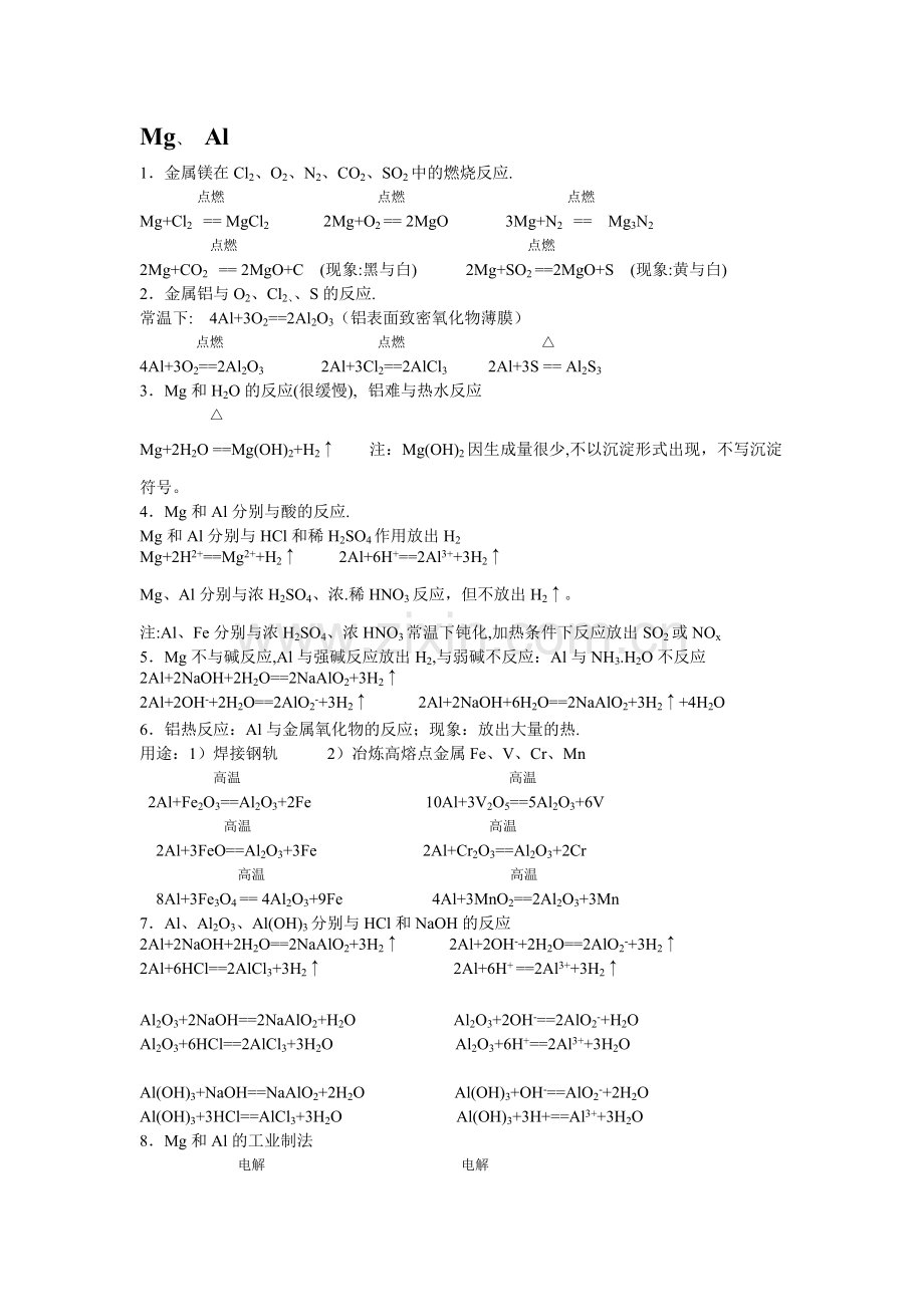 高中化学Mg[1].Al.Fe.N重要方程式.doc_第1页