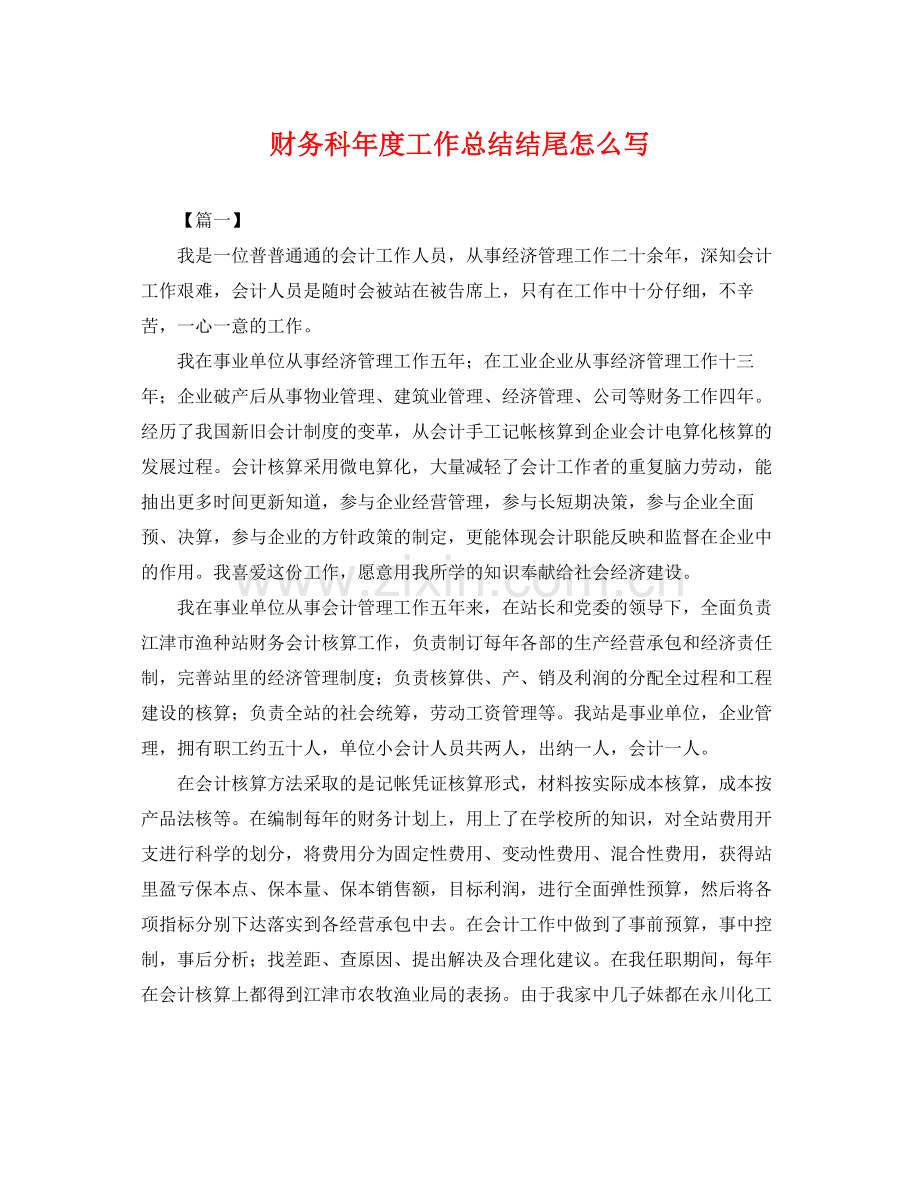 财务科年度工作总结结尾怎么写 .docx_第1页