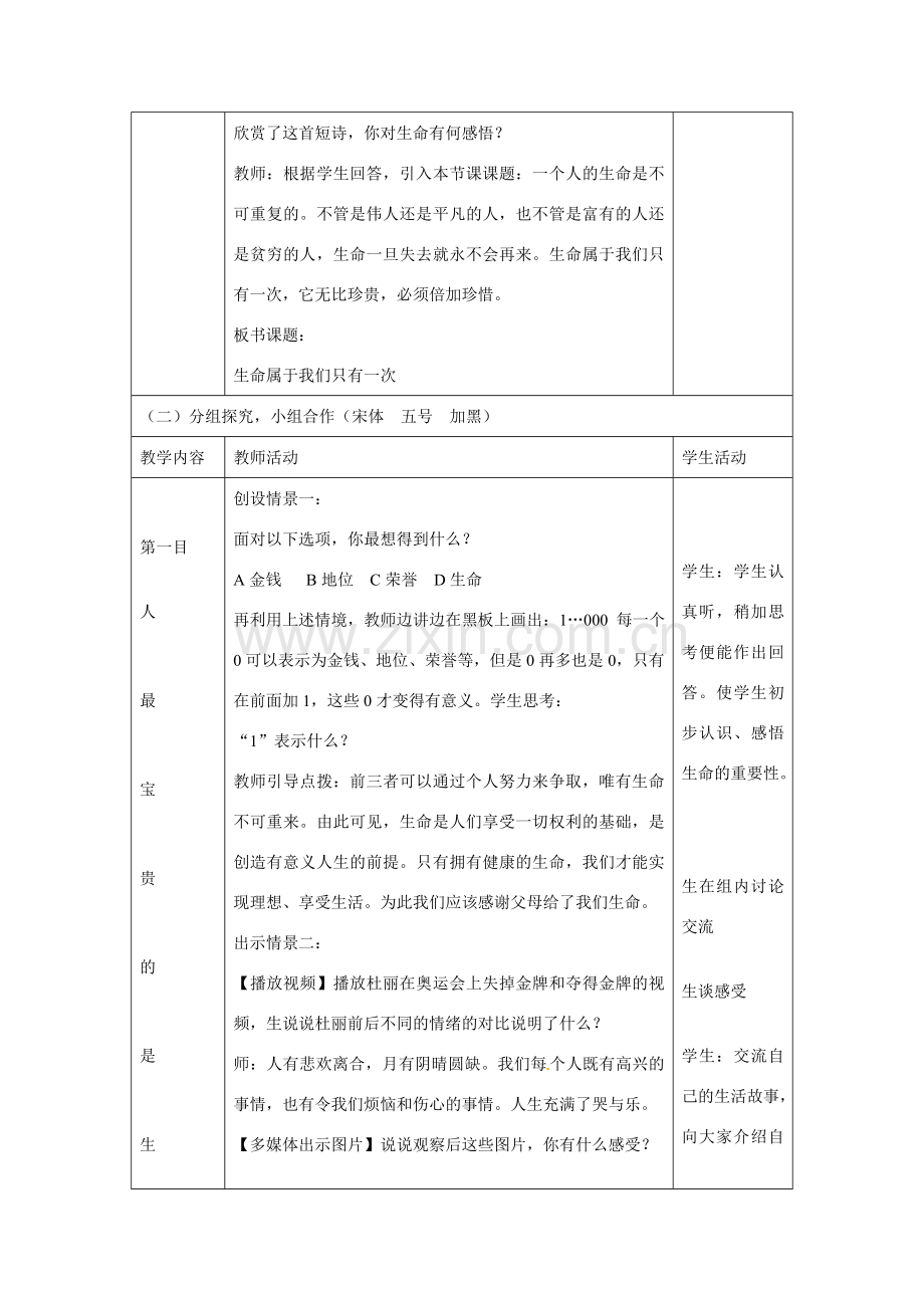 七年级思想品德上册 生命最宝贵教案 鲁教版.doc_第2页