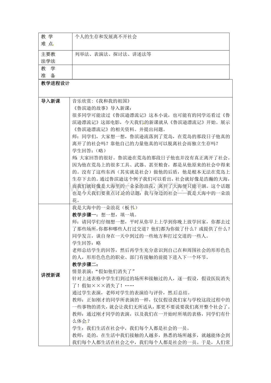 七年级政治下册 第9课 我是大海中的一朵浪花（第1课时）教学设计 陕教版-陕教版初中七年级下册政治教案.doc_第2页