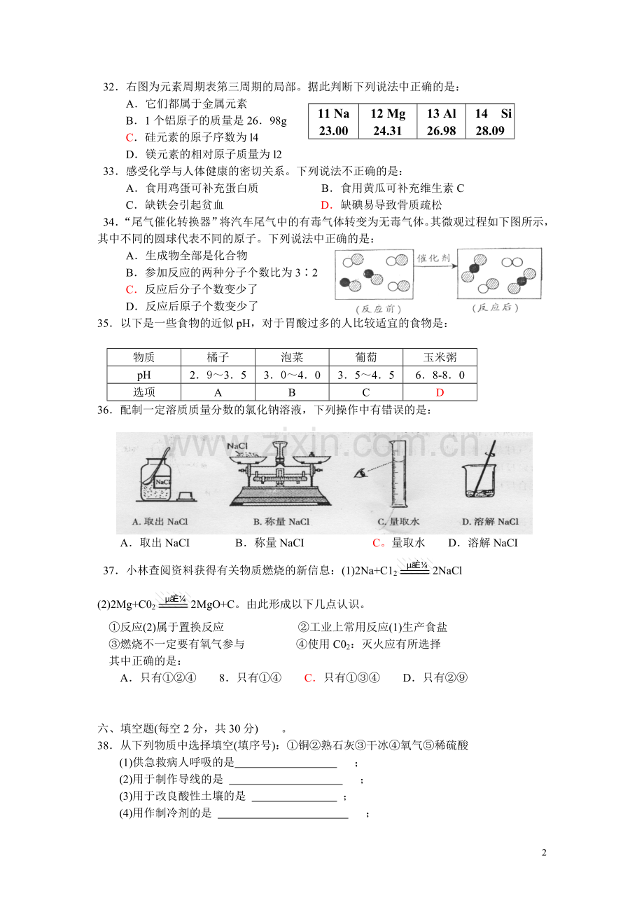 海南省2010年初中毕业升学考试(中考)化学.doc_第2页