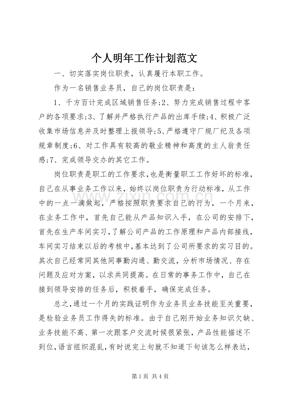 个人明年工作计划范文 .docx_第1页