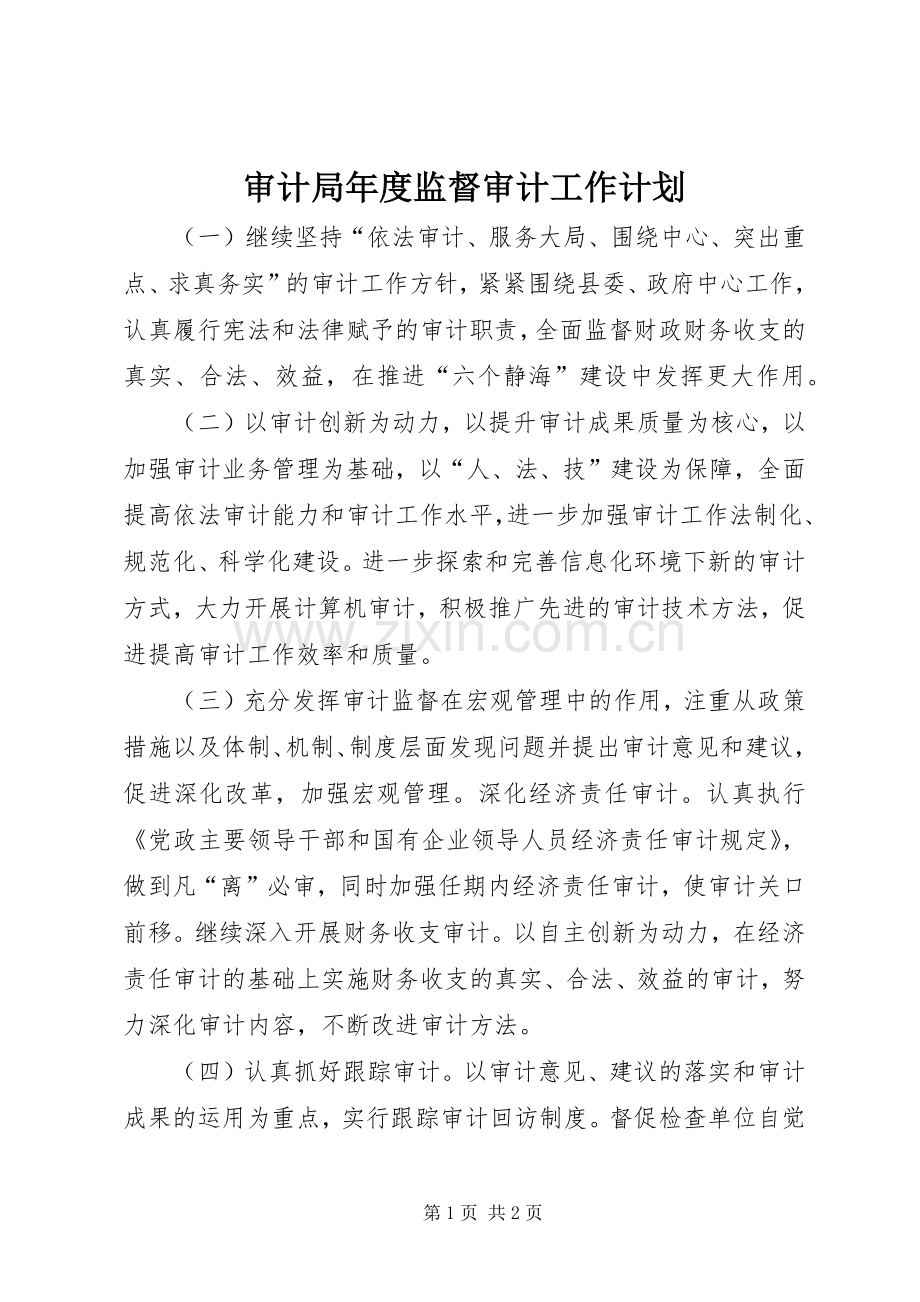 审计局年度监督审计工作计划.docx_第1页