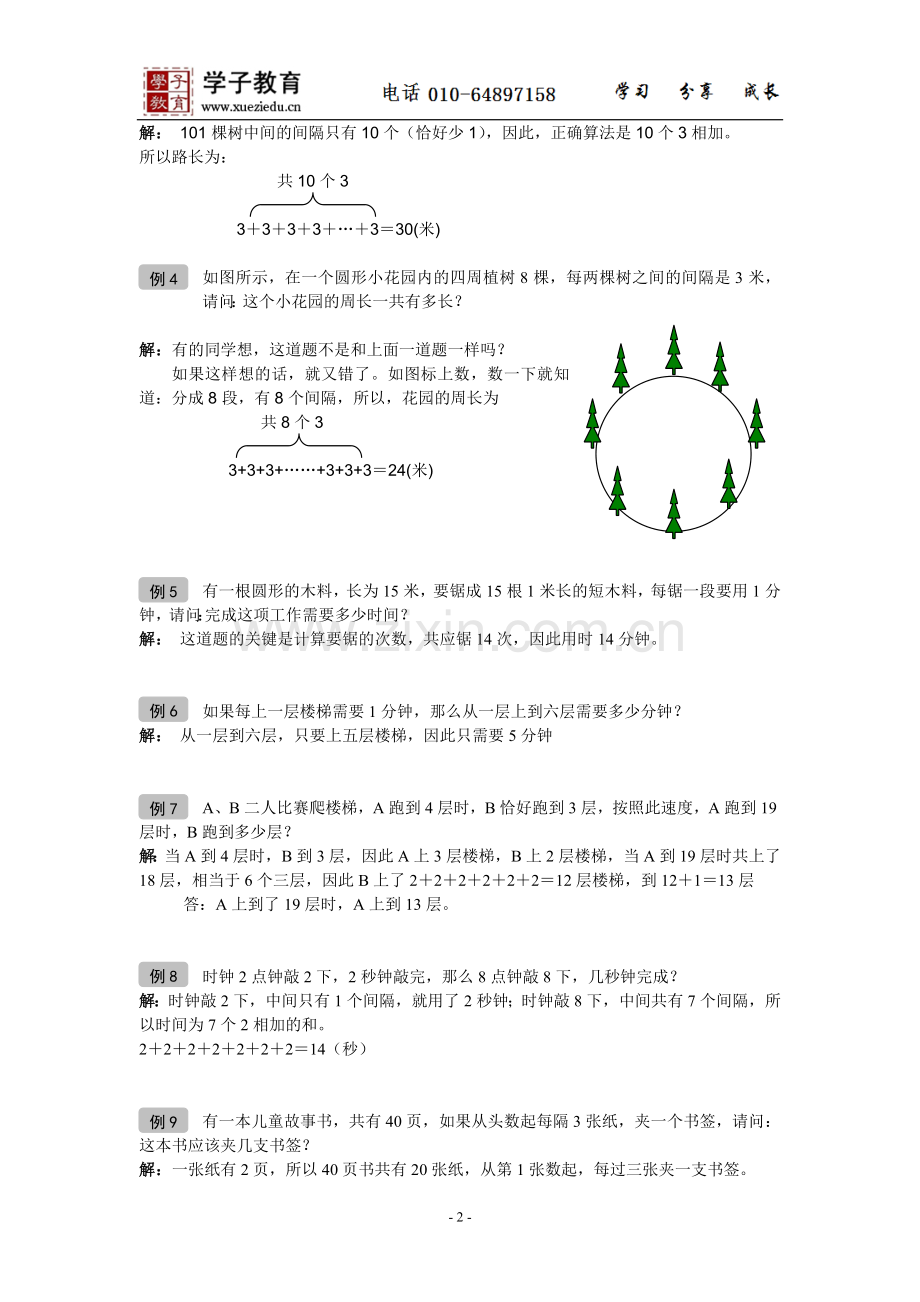 小奥91奥数一年级教案第06讲植树问题初步教师版.doc_第2页