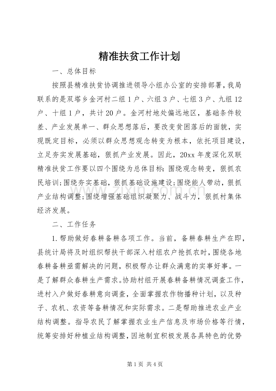 精准扶贫工作计划 .docx_第1页