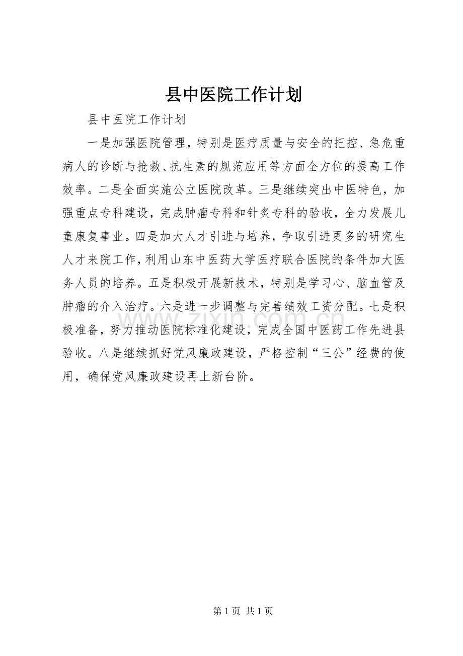 县中医院工作计划.docx_第1页