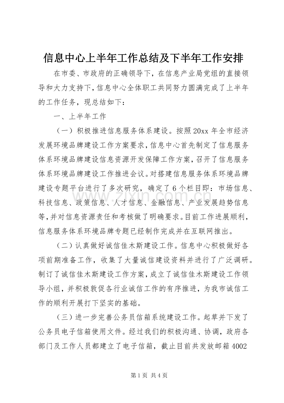 信息中心上半年工作总结及下半年工作安排 .docx_第1页