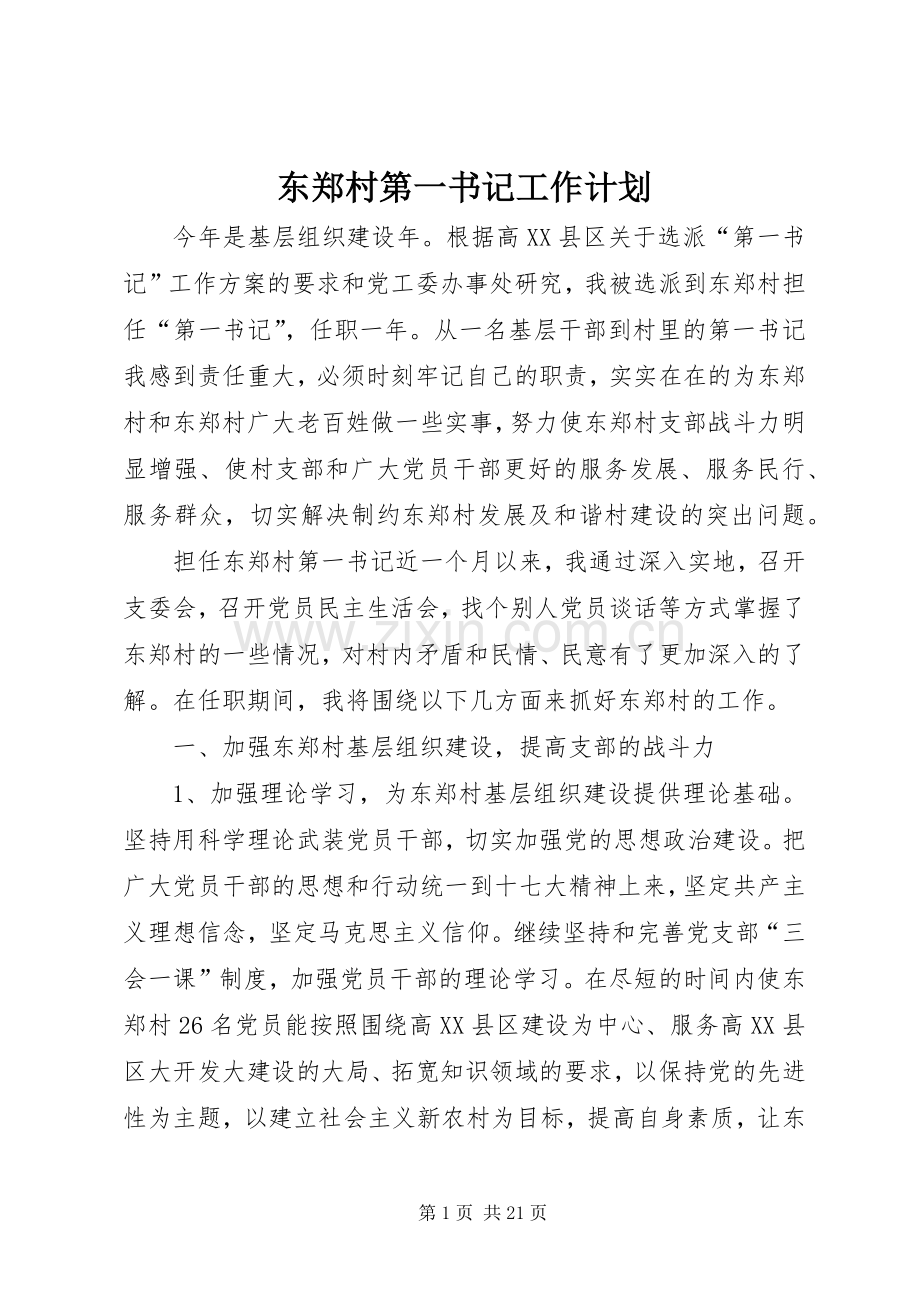 东郑村第一书记工作计划.docx_第1页