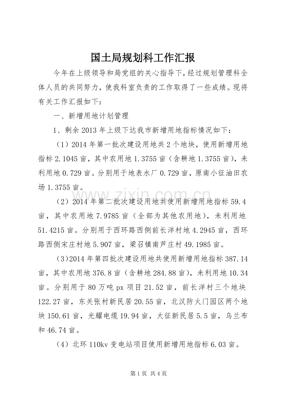 国土局规划科工作汇报.docx_第1页