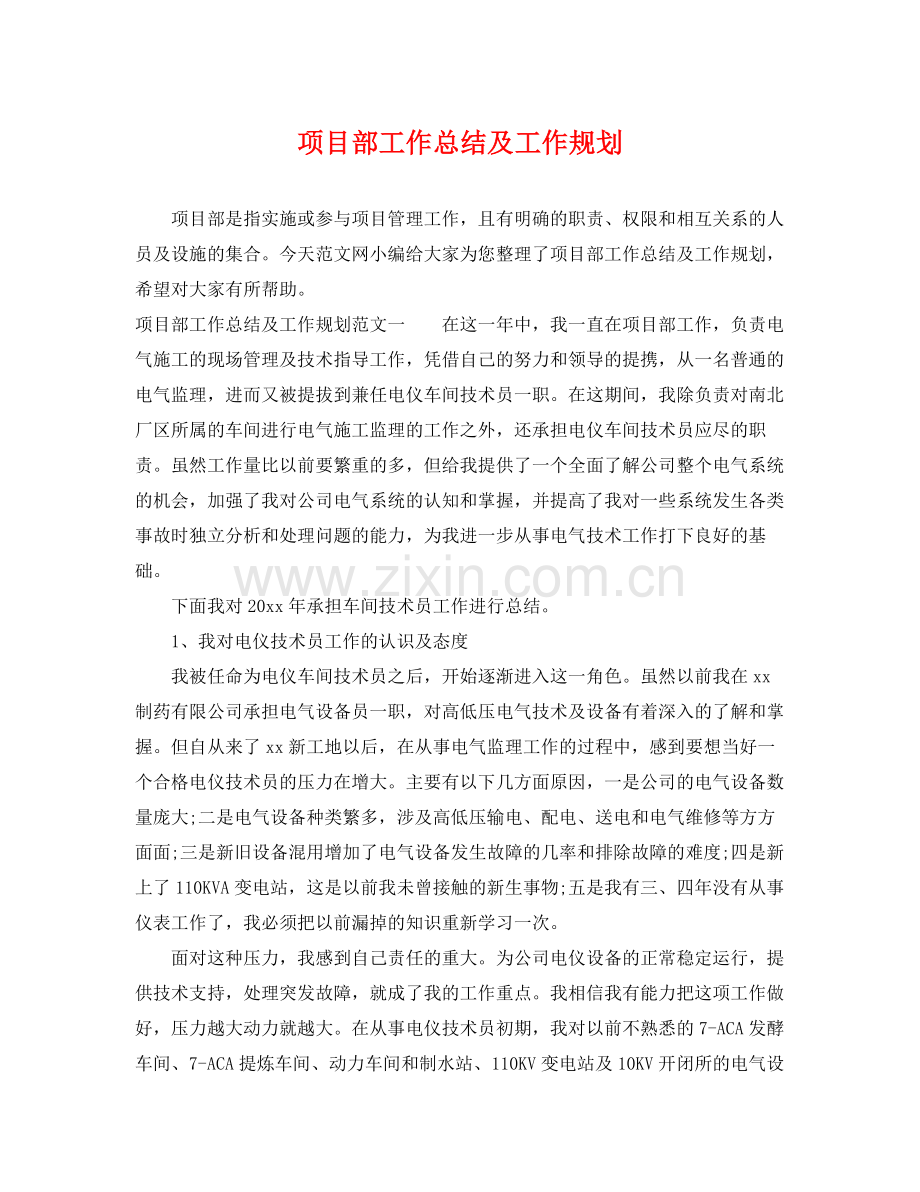 项目部工作总结及工作规划 .docx_第1页