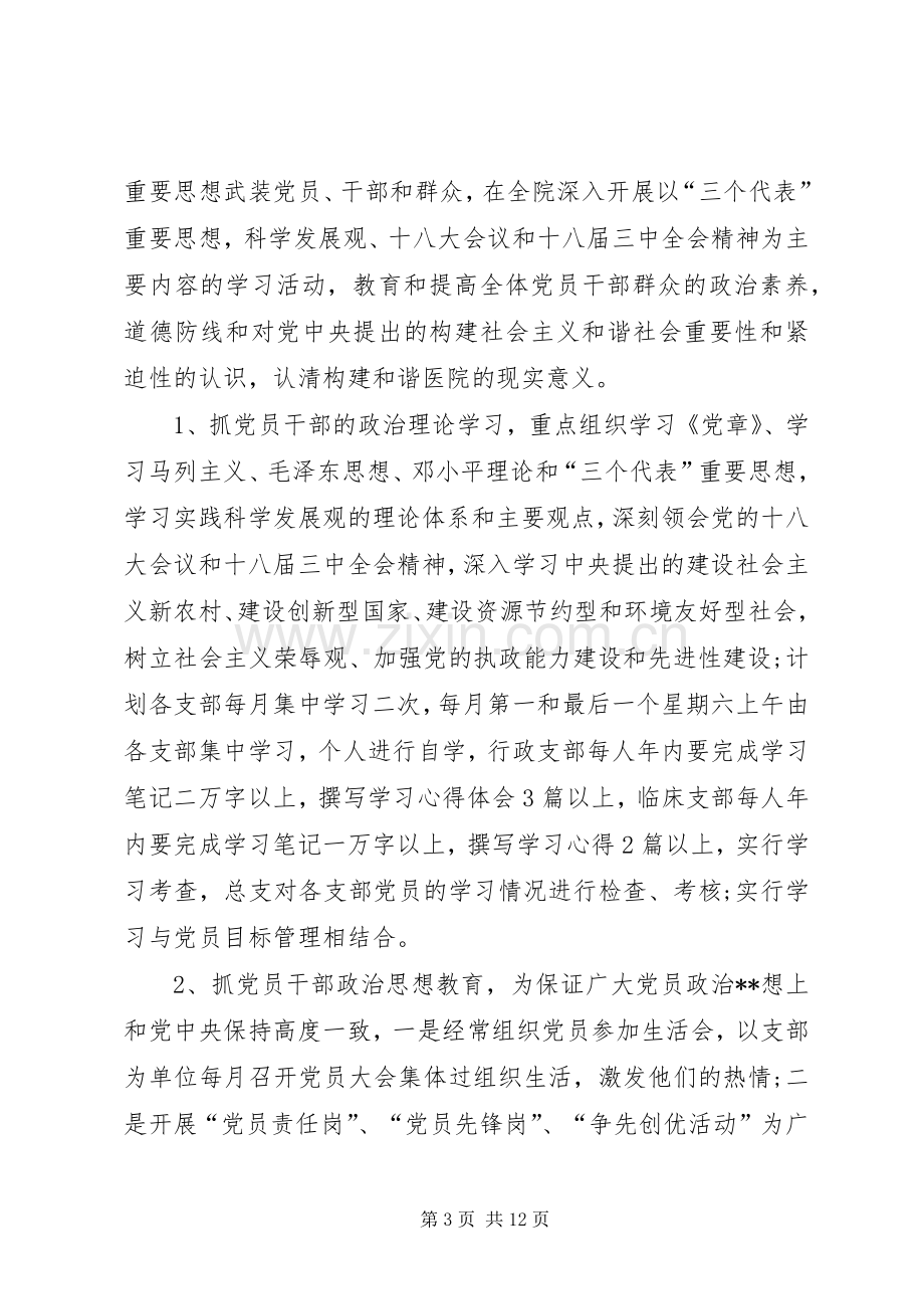 20XX年医院党支部工作计划范文三篇.docx_第3页