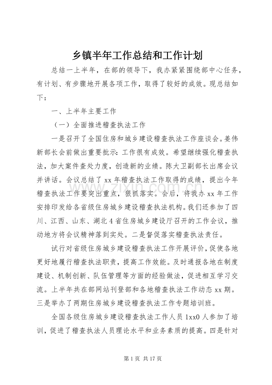 乡镇半年工作总结和工作计划.docx_第1页