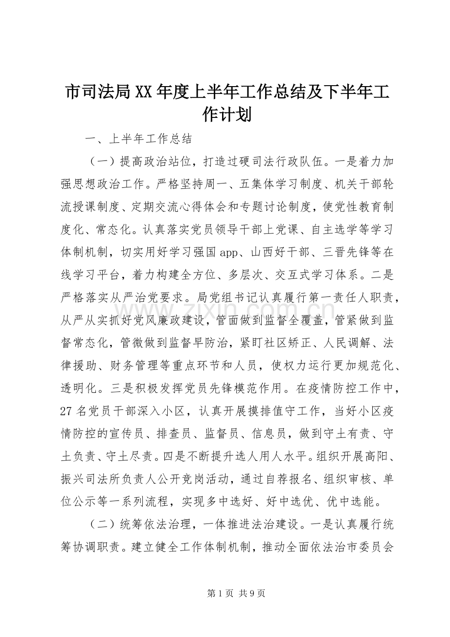 市司法局XX年度上半年工作总结及下半年工作计划.docx_第1页