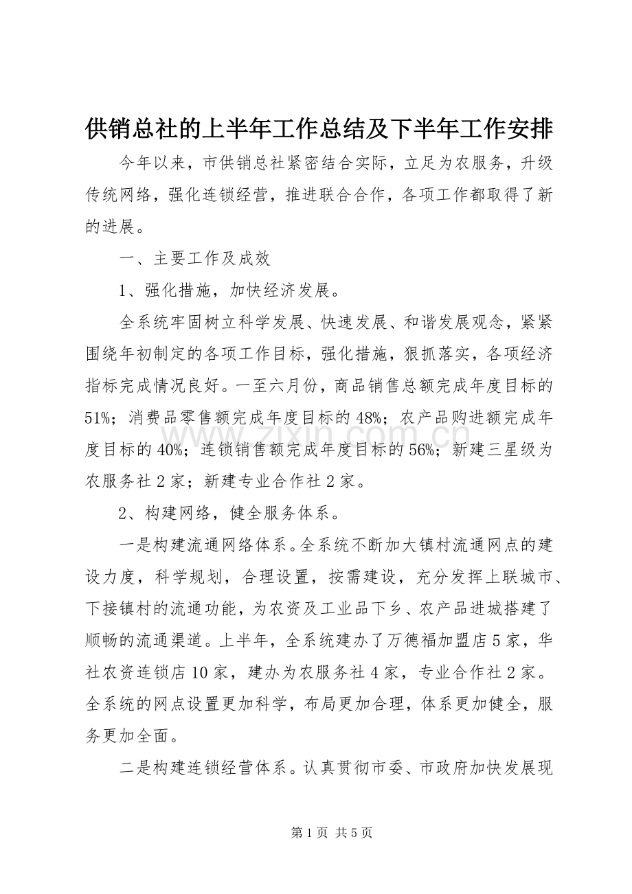 供销总社的上半年工作总结及下半年工作安排.docx_第1页