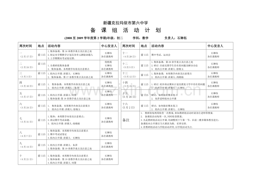 初二数学备课组活动计划表8下.doc_第1页