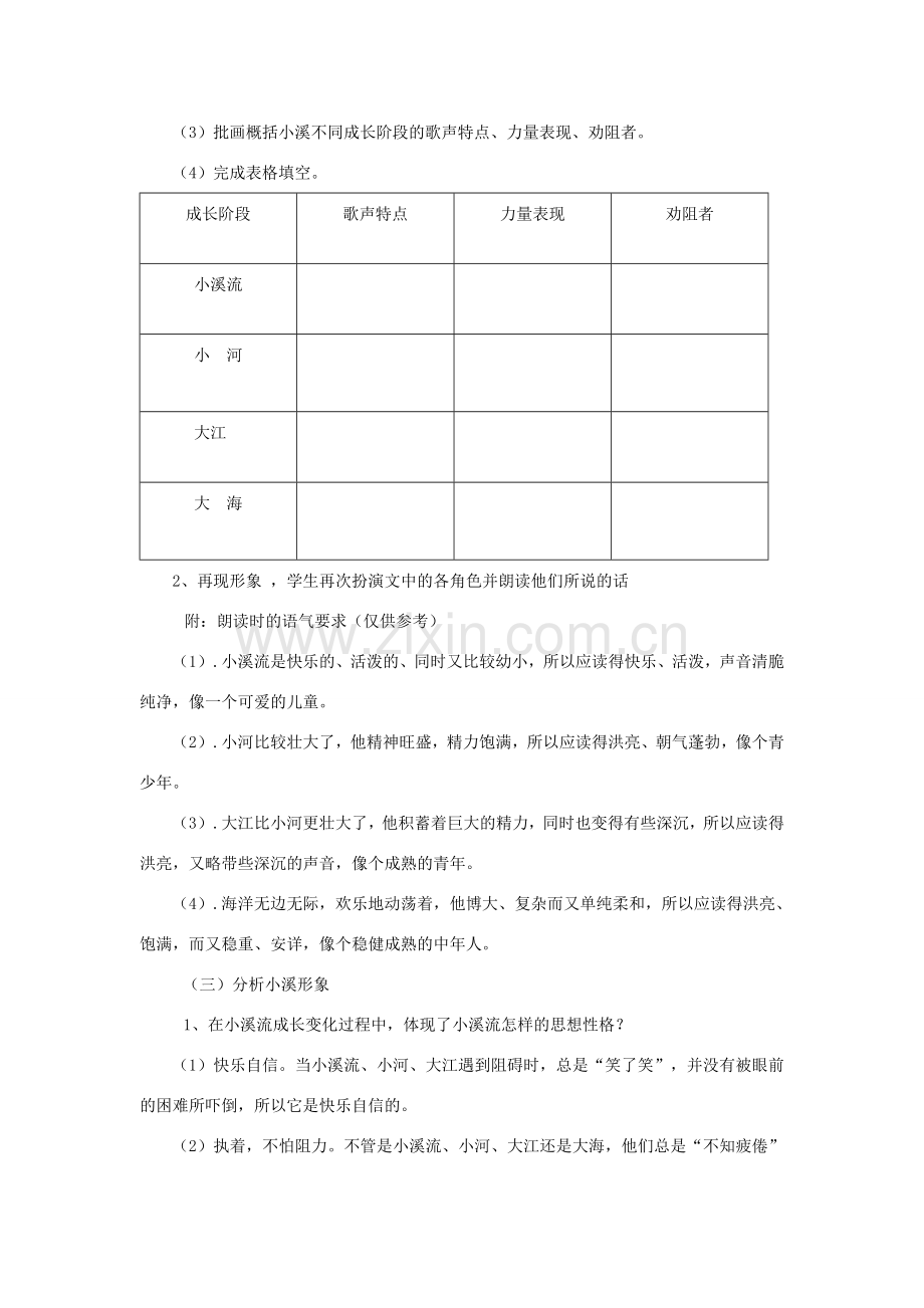 七年级语文上册 第五单元 18《小溪流的歌》教学设计 语文版-语文版初中七年级上册语文教案.doc_第3页