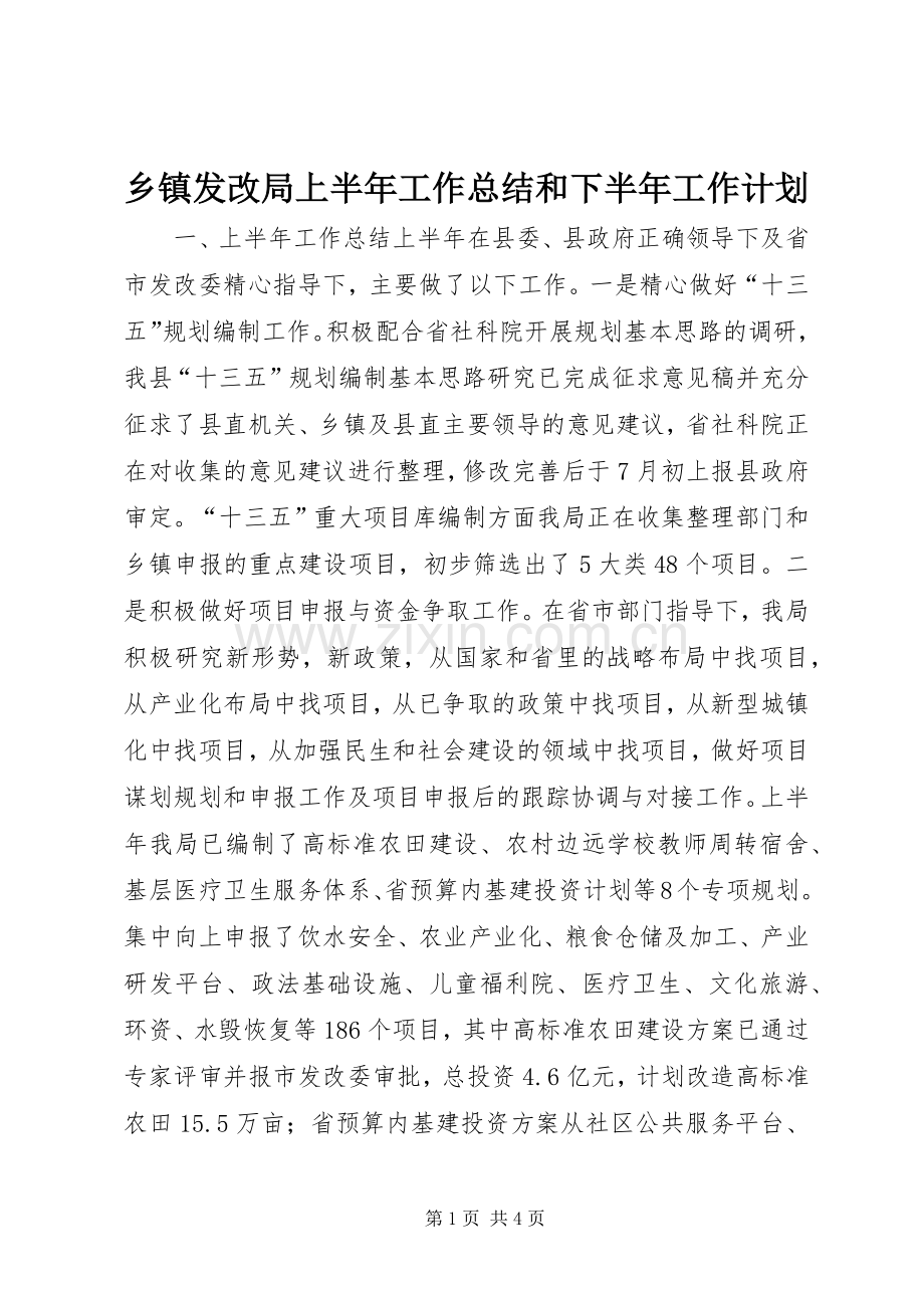 乡镇发改局上半年工作总结和下半年工作计划.docx_第1页