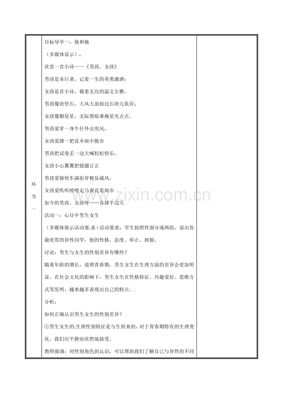 河南省中牟县七年级道德与法治下册 第一单元 青春时光 第二课 青春的心弦 第1框 男生女生教案 新人教版-新人教版初中七年级下册政治教案.doc_第2页