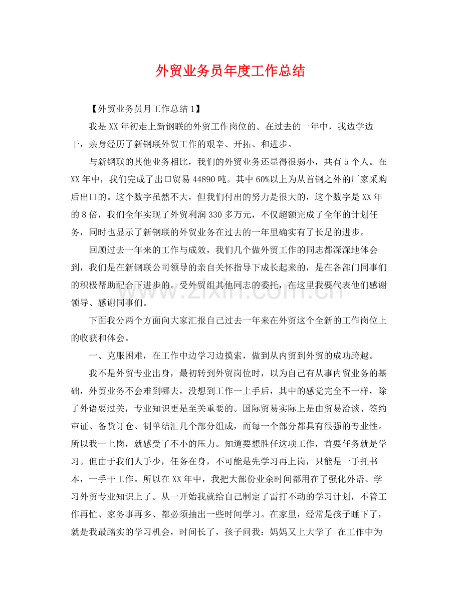 外贸业务员年度工作总结 .docx_第1页