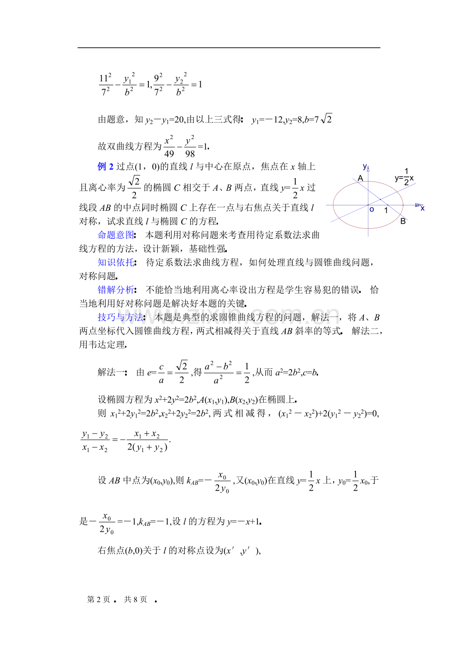 高中数学复习专题讲座(第23讲)关于求圆锥曲线方程的方法.doc_第2页