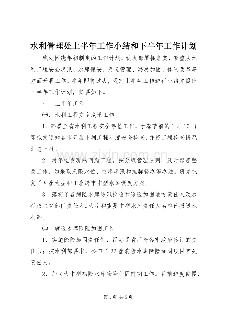 水利管理处上半年工作小结和下半年工作计划.docx_第1页