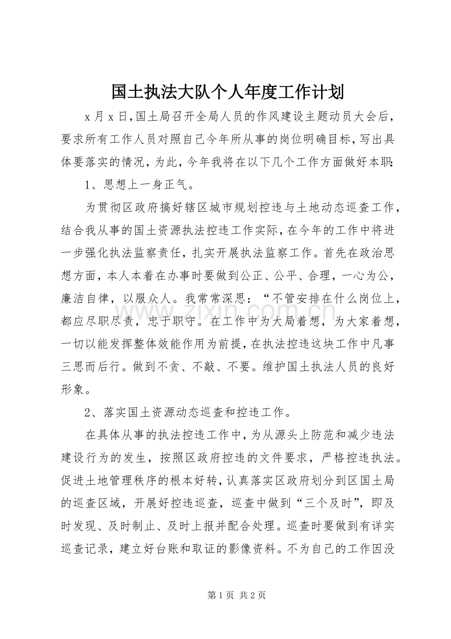 国土执法大队个人年度工作计划.docx_第1页