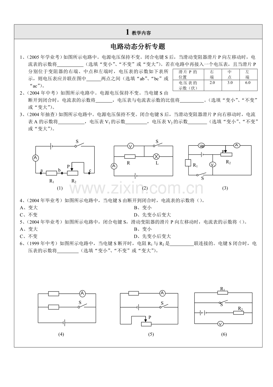 初中物理电路动态分析专题练习.doc_第1页