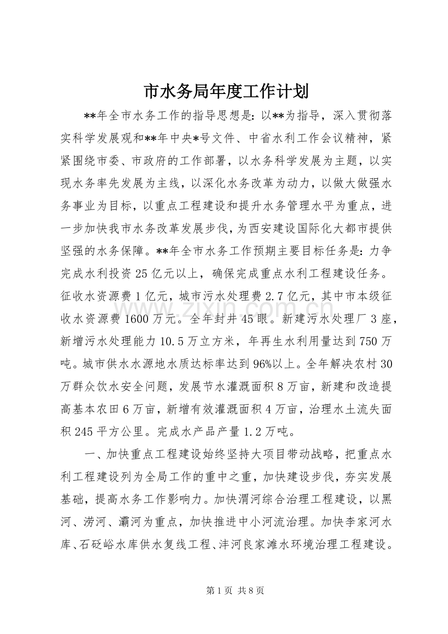 市水务局年度工作计划.docx_第1页