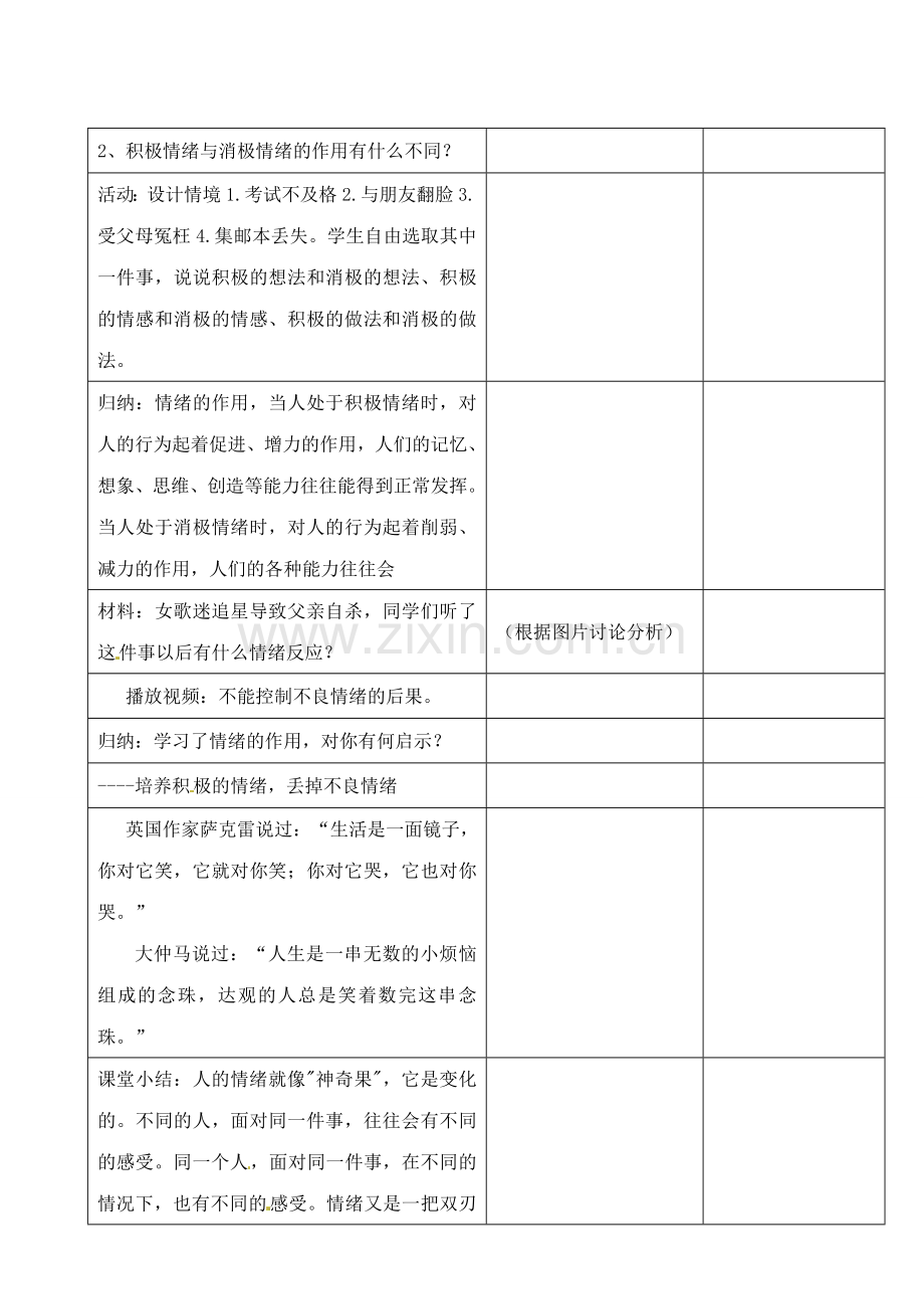 江苏省昆山市锦溪中学七年级政治下册 18.2 走进情感天地教案 苏教版.doc_第2页