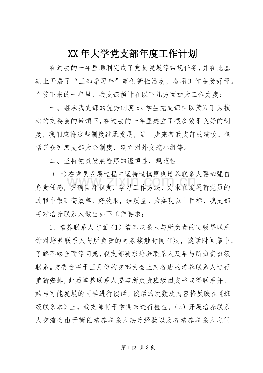 XX年大学党支部年度工作计划.docx_第1页