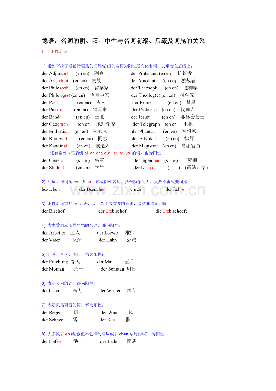 德语：名词的阴、阳、中性与名词前缀、后缀及词尾的关系.doc_第1页